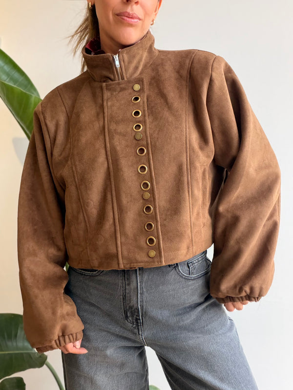 Chaqueta efecto gamuza aros