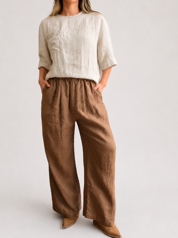 Pantalón palazzo de lino con cintura elástica
