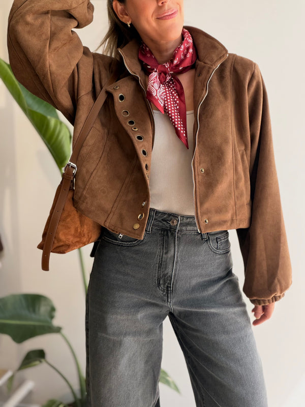 Chaqueta efecto gamuza aros