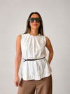 Blusa cuello trenzado con cinto y volado