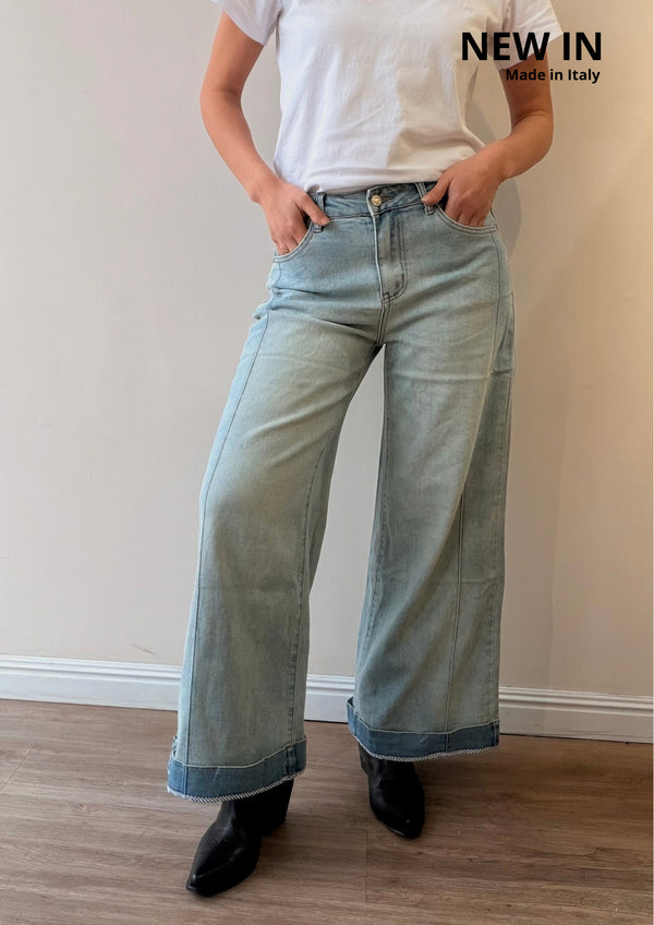 Jeans Palazzo dobladillo rayas