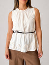 Blusa cuello trenzado con cinto y volado