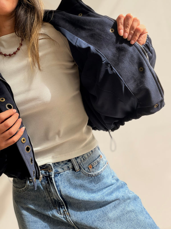 Chaqueta efecto gamuza aros