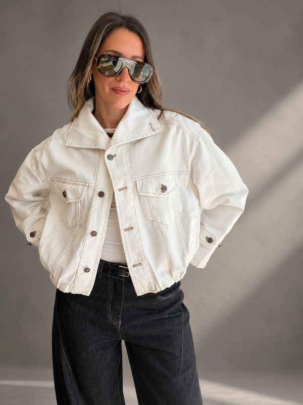 Campera denim bomber blanca