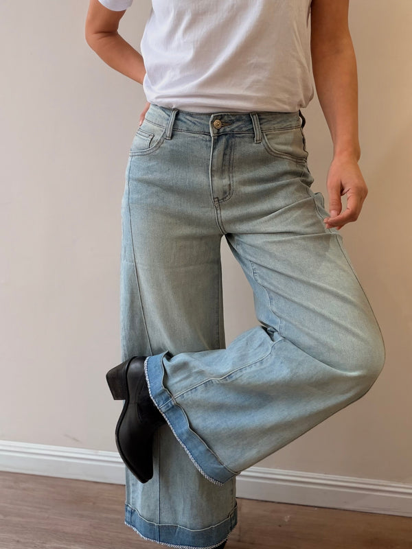 Jeans Palazzo dobladillo rayas