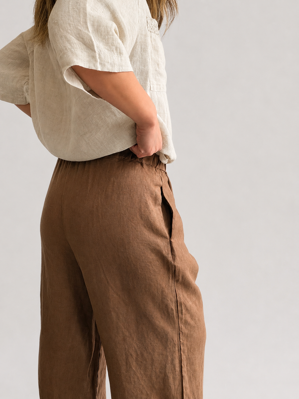 Pantalón palazzo de lino con cintura elástica