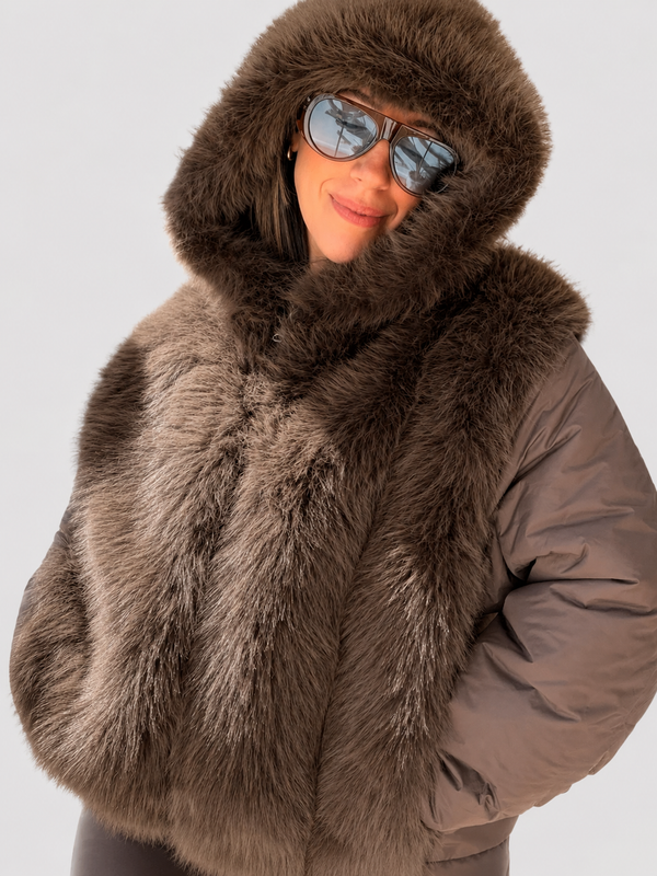 Campera puffer pelo y capucha