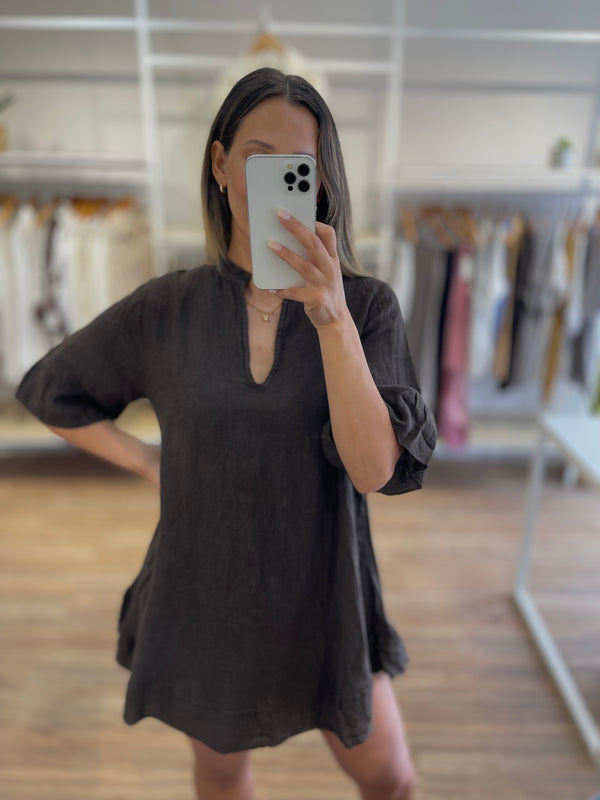 Vestido lino corto volados