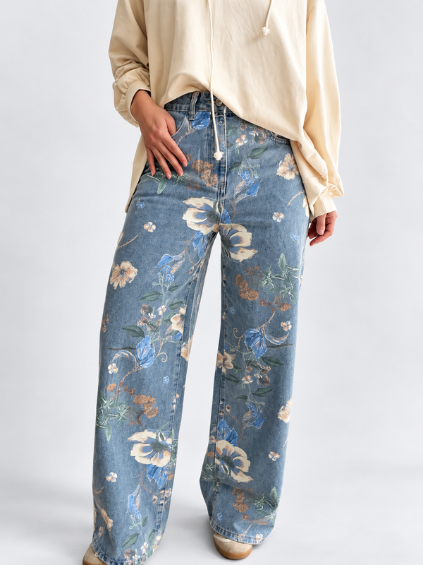 Jeans wide leg estampado