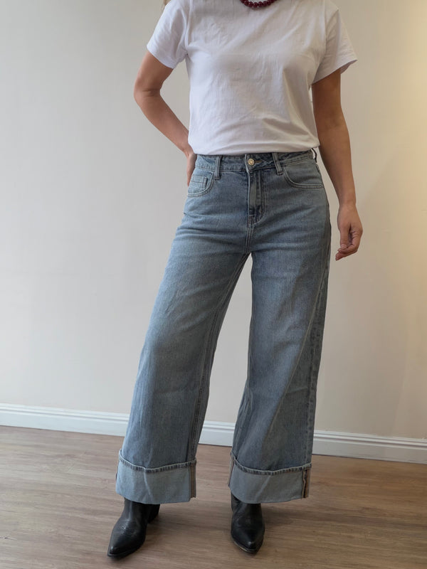 Jeans Wide Leg Vintage con Dobladillo