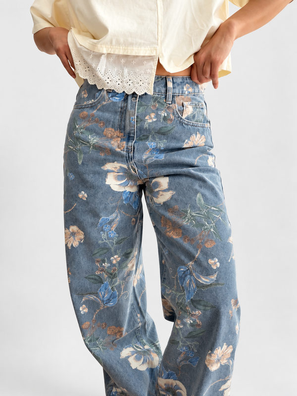 Jeans wide leg estampado
