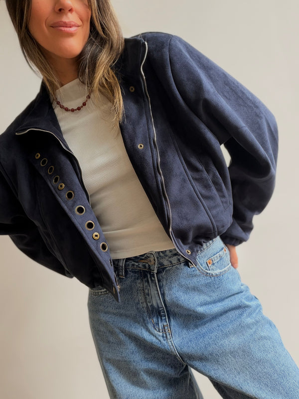 Chaqueta efecto gamuza aros