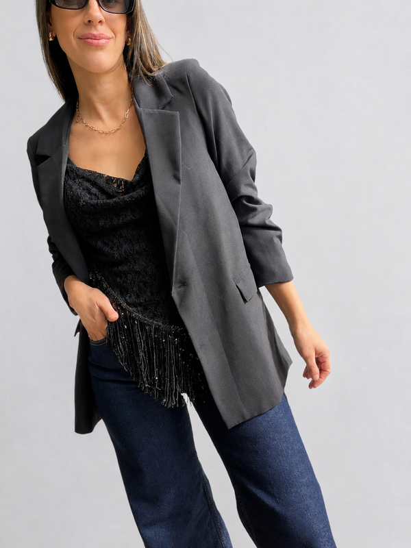 Blusa encaje flecos