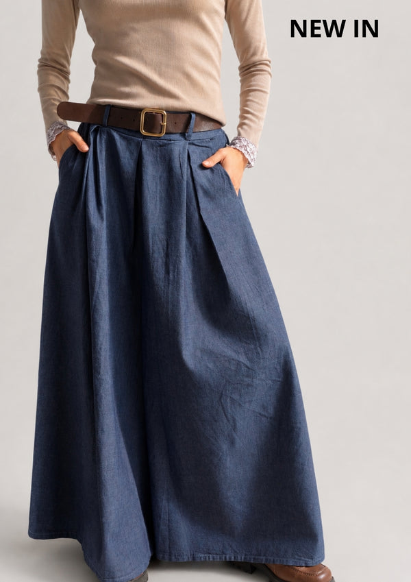 Pantalón palazzo Denim con cinto