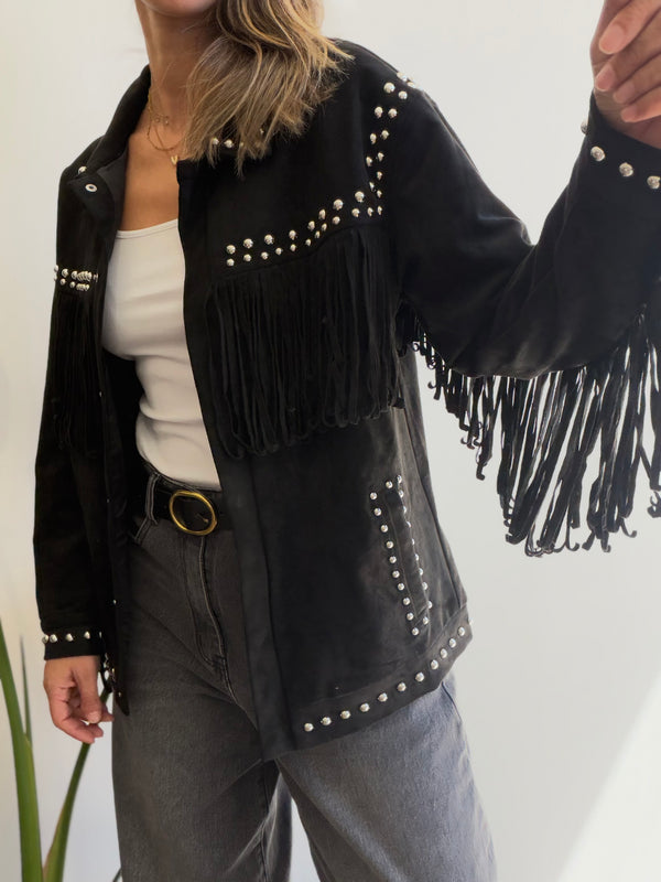 Chaqueta flecos efecto ante
