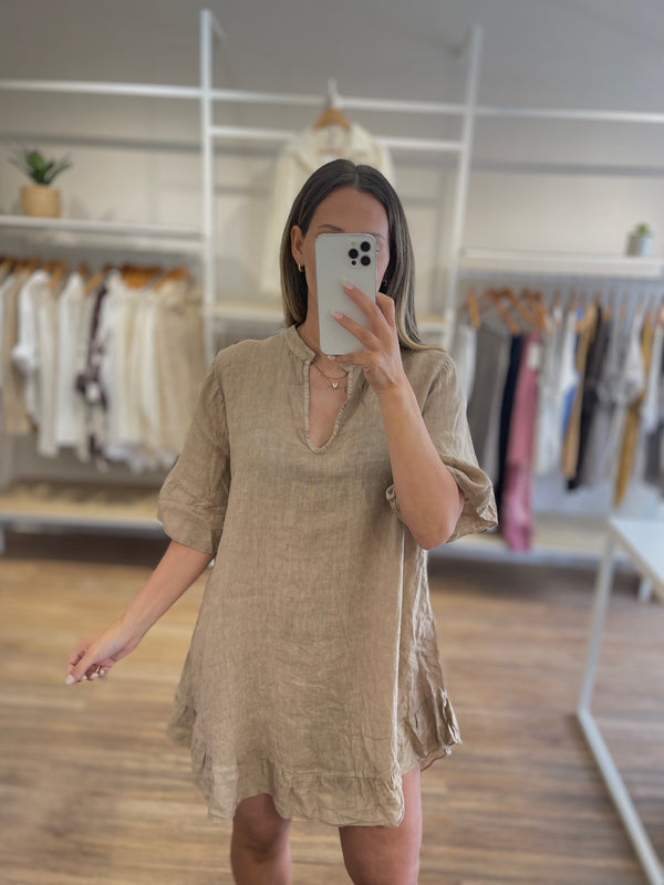 Vestido lino corto volados