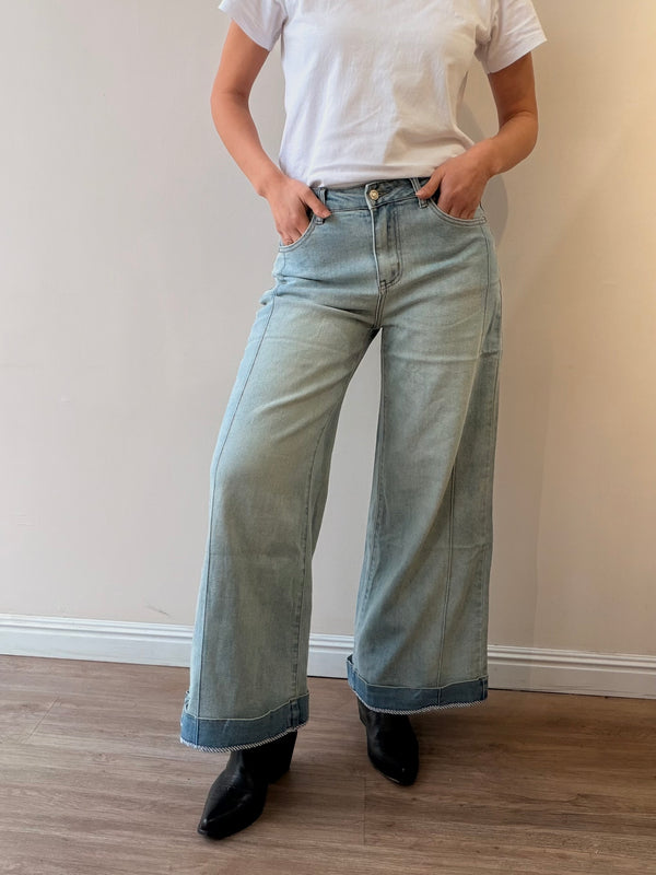 Jeans Palazzo dobladillo rayas