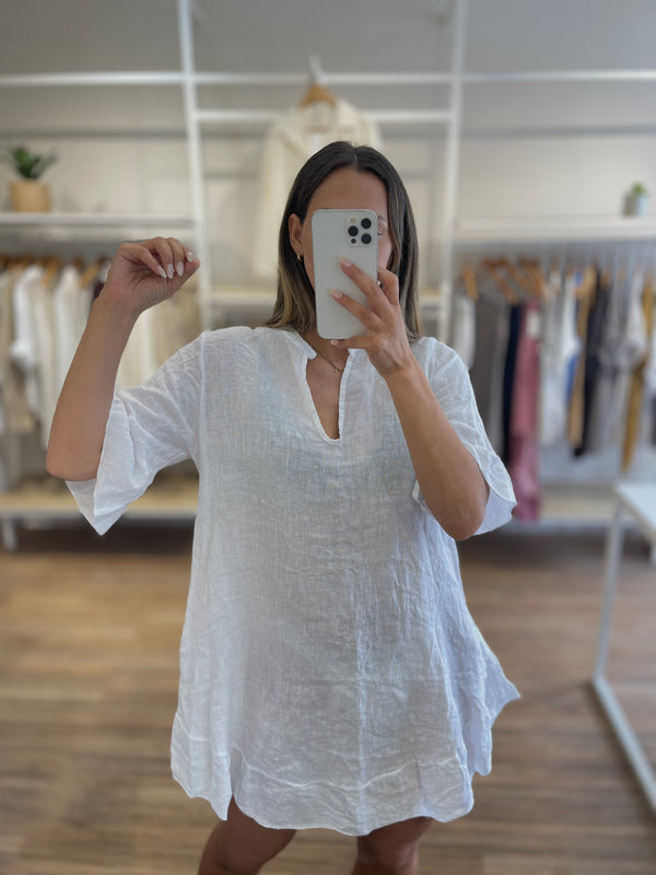 Vestido lino corto volados