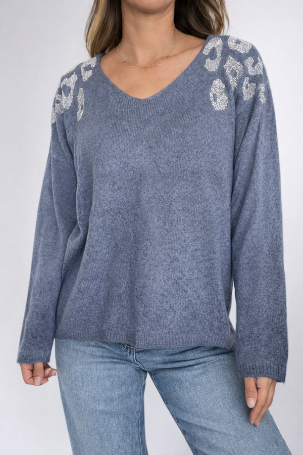 Buzo punto print plateado
