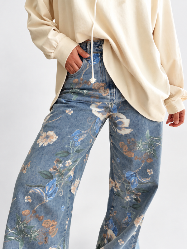 Jeans wide leg estampado