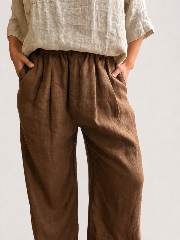 Pantalón palazzo de lino con cintura elástica