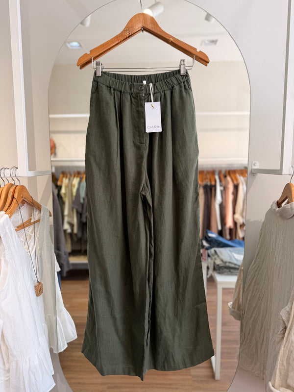 Pantalón palazzo de lino con cintura elástica