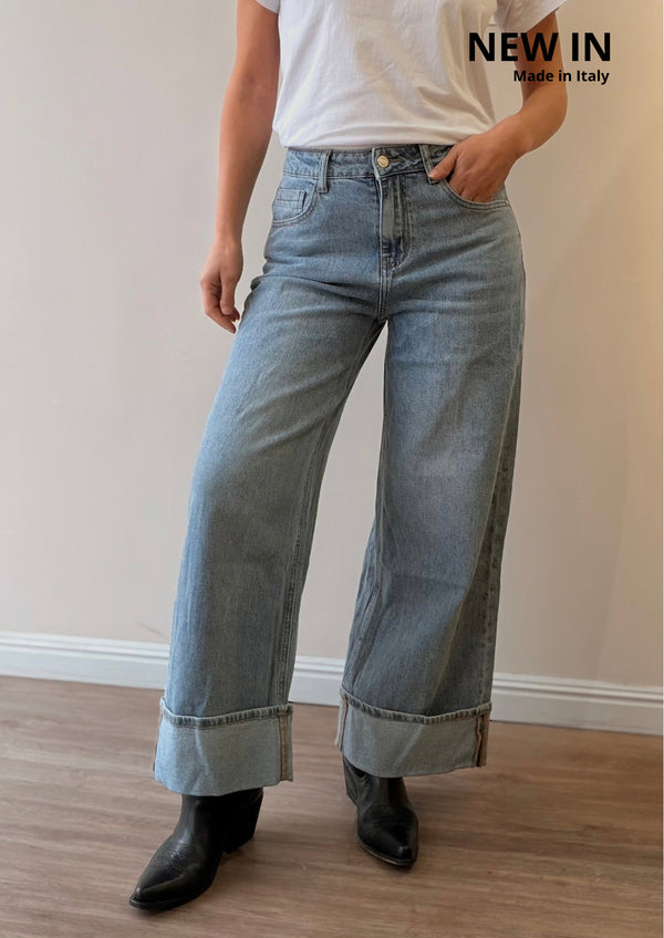 Jeans Wide Leg Vintage con Dobladillo