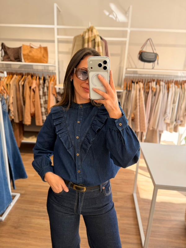 Camisa denim volado