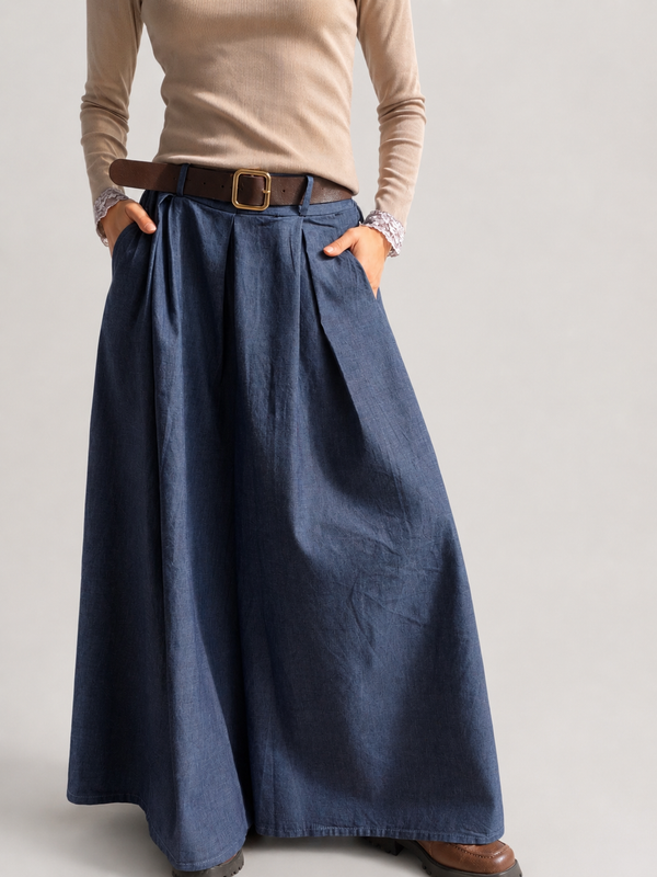 Pantalón palazzo Denim con cinto