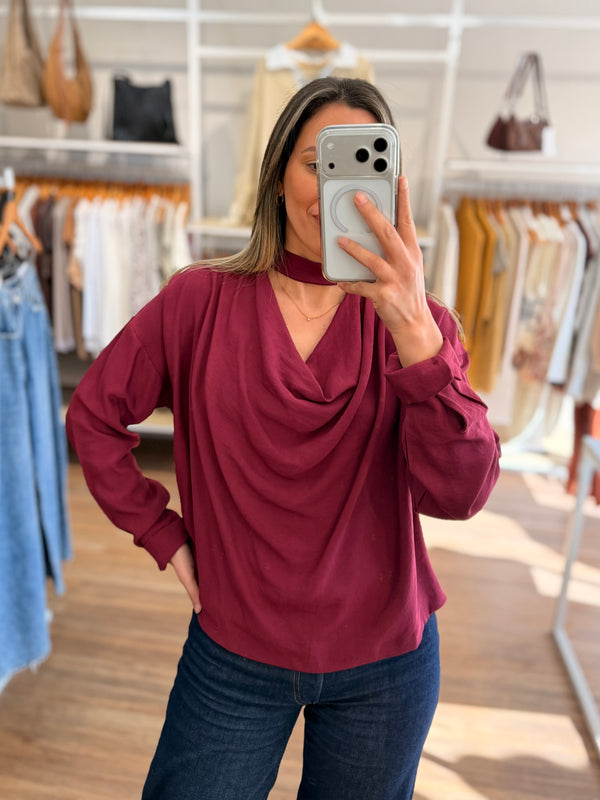 Blusa cuello drapeado