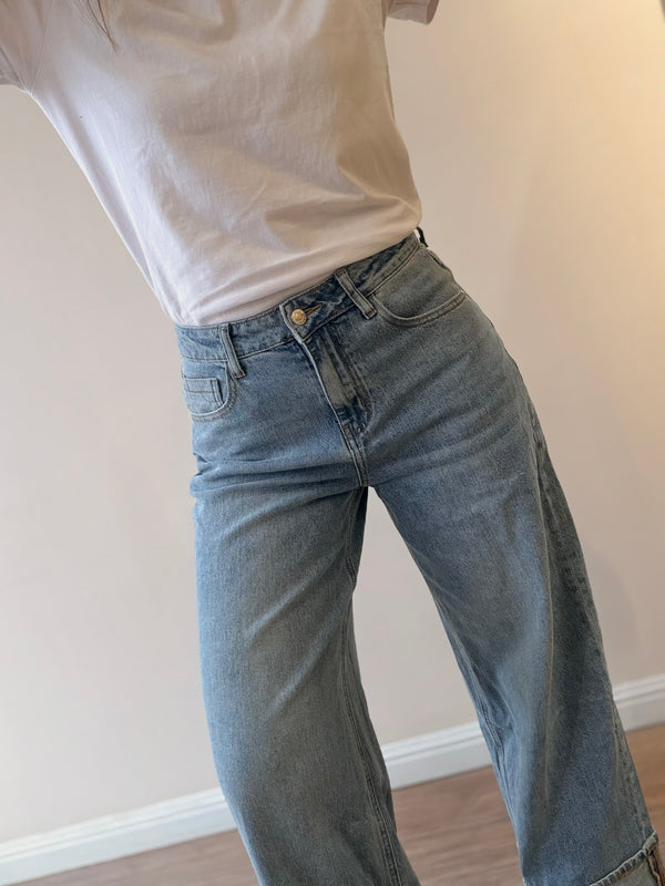 Jeans Wide Leg Vintage con Dobladillo