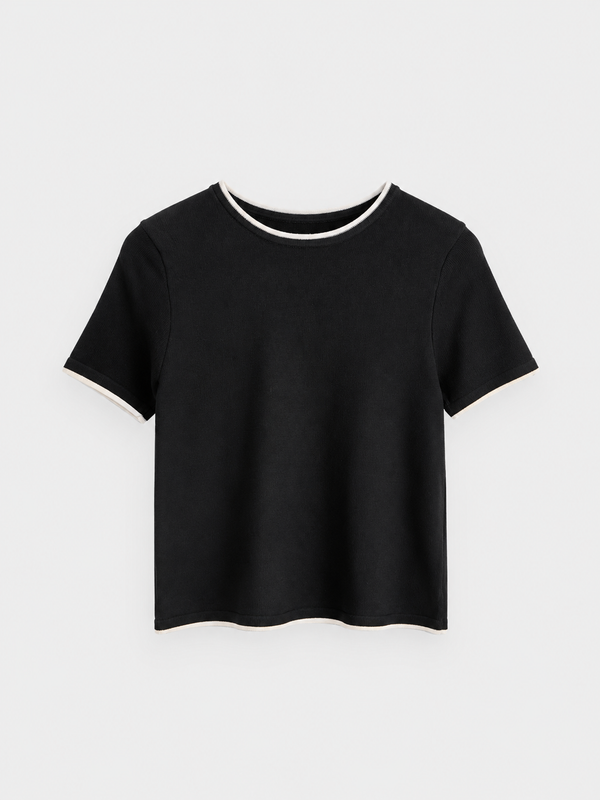 Remera tejida contraste
