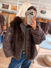 Campera puffer pelo y capucha