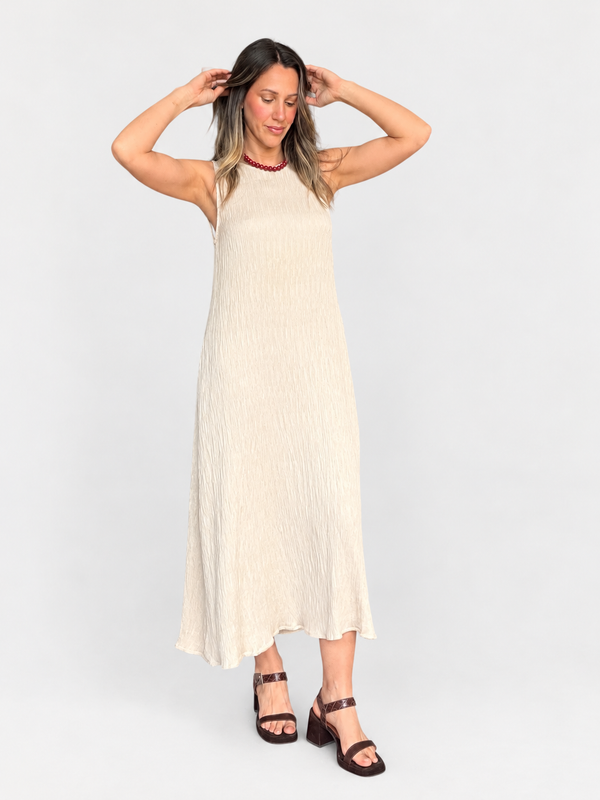 Vestido Texturado con Cinturón Fino