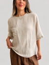 Blusa lino lentejuela bolsillo