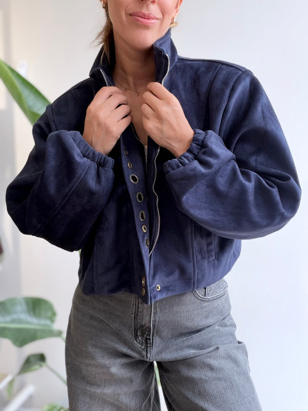 Chaqueta efecto gamuza aros