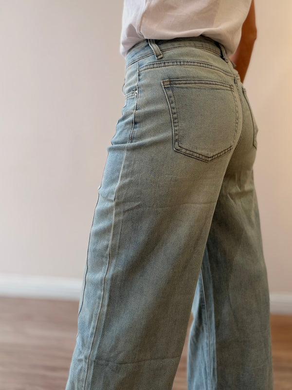 Jeans Palazzo dobladillo rayas