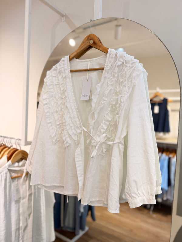 Blusa lino cruzada volados