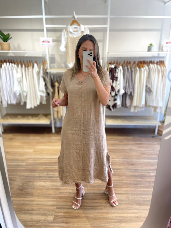 Vestido lino flecos