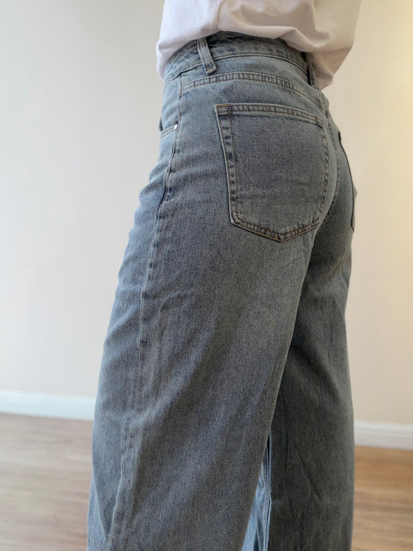 Jeans Wide Leg Vintage con Dobladillo
