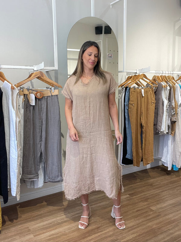 Vestido lino flecos