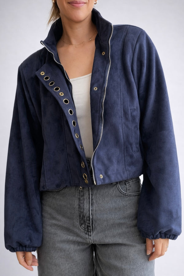 Chaqueta efecto gamuza aros