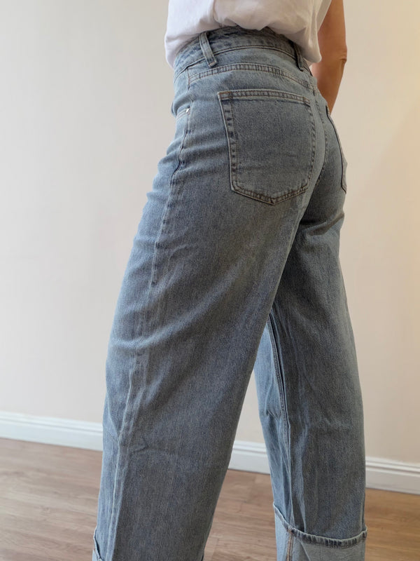Jeans Wide Leg Vintage con Dobladillo