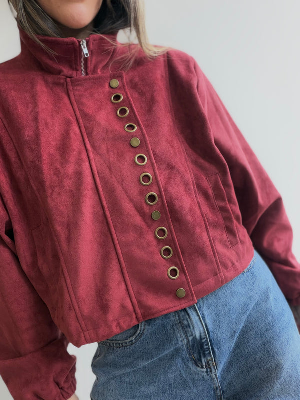 Chaqueta efecto gamuza aros