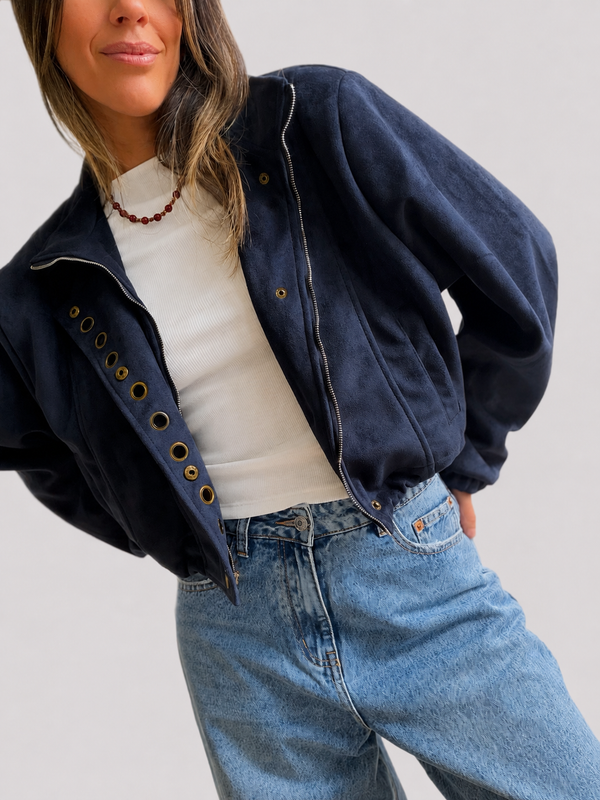 Chaqueta efecto gamuza aros