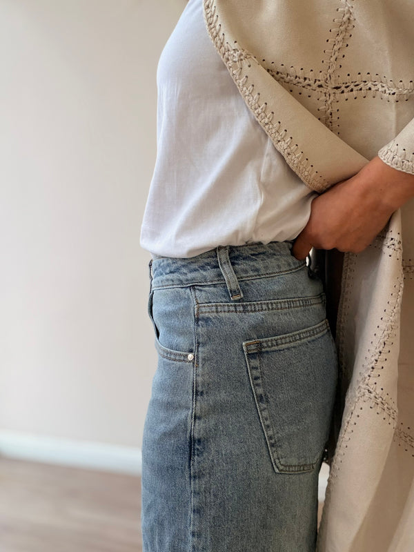 Jeans Wide Leg Vintage con Dobladillo