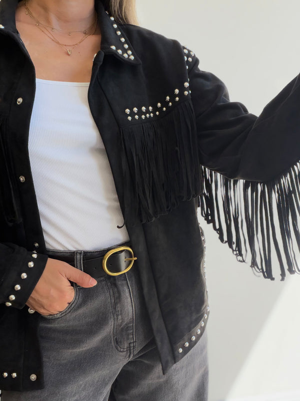 Chaqueta flecos efecto ante